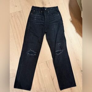 Denim Forum Black Straight-Leg Distressed Jeans